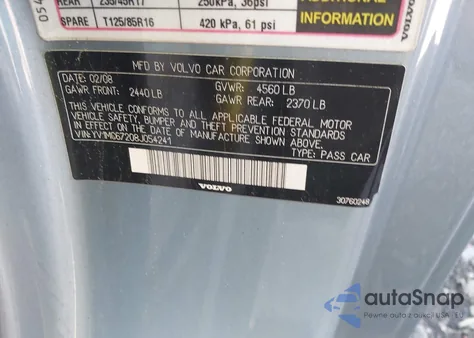 2008 Volvo C70 T5 from USA, damaged, VIN YV1MC67208J054241